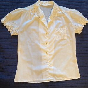 Vintage 70s retro white lace blouse